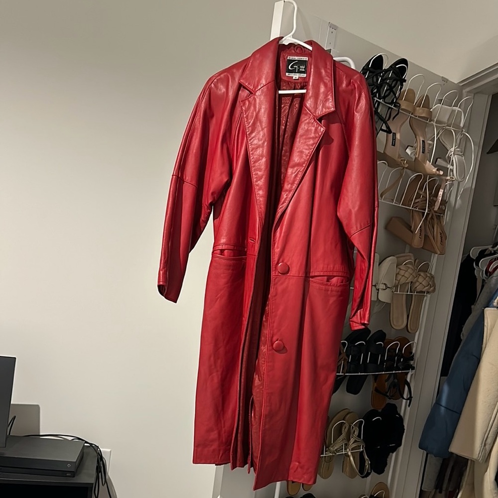 Vintage Red Leather Jacket for Women